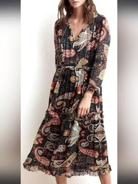 Velvet by Graham & Spencer Black Paisley Tiered Maxi Dress